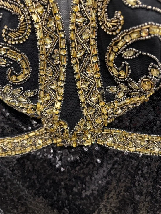 NEW Lucci Lu Women’s Black Gold Beaded Sequin Halter Gown Size 16 36295 - Picture 9 of 14